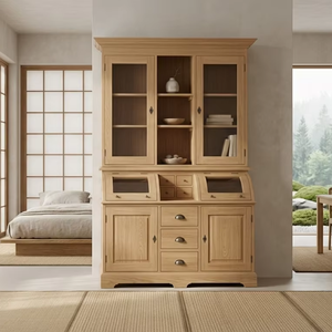 Elegant Giordano Cabinet Premium Solid Wood White Dresser with Roll-Top Glass Doors and Apothecary Drawers for Living - Product Image 4