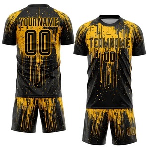 Camiseta de Fútbol Sublimada Personalizada de Manga Corta, Dorada y Negra, Transpirable, de Secado Rápido, Uniforme Profesional para Equipos, Ropa de Entrenamiento - Product Image 2