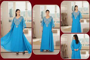 Elegante Vestido Maxi de Georgette con Elasticidad en Cuatro Direcciones, Corte en A, Bordado Floral, Color Verde Salvia, Corpiño Transparente con Ilusión Óptica, Manga Larga para Boda - Product Image 4