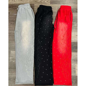 Pantalones de chándal personalizados con efecto desgastado por el sol y pedrería, de peso pesado, para hombre, de corte recto y holgado, joggers, tallas grandes - Product Image 5