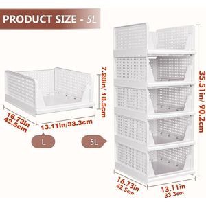 Lot de 5 organiseurs de placard, bacs et boîtes de rangement en plastique, paniers et tiroirs empilables pour armoire, placard et cuisine - Product Image 2