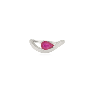 Anillo Ondulado Apilable de Rubí en Forma de Pera de Alta Gama, 6.5x4.5 mm, para Mujer, Oro Blanco Real de 14K de la Mejor Calidad, Joyería al por Mayor - Product Image 1