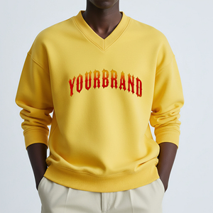 Sweat-shirt de qualité supérieure en molleton 100% coton, col en V, style hip-hop, couleur unie, poids lourd, coupe oversize, qualité premium - Product Image 4