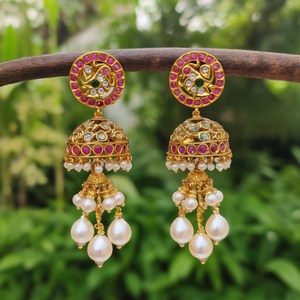 Chandelier Drop Earrings with Pearl and Tassel Design-Ethnic Bohemian Religious Style - Product Image 3