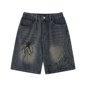 <b>Men</b>’s Denim <b>Shorts</b> Graphic Spider Web Print <b>Bermuda</b> <b>Shorts</b> Casual Streetwear Jeans <b>Shorts</b> Custom Design Wholesale price - Product Image 1