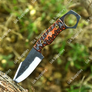 มีดสกินเนอร์เหล็กกล้าคาร์บอนสูง 1095 คมกริบ ตีขึ้นรูปด้วยมือ พร้อมรูสำหรับนิ้วมือ เหมาะสำหรับการล่าสัตว์ ตั้งแคมป์ พกพาประจำวัน  พร้อมปลอกมีดไม้ปักก้า ตัวเลือกที่ดีที่สุดสำหรับเป็นของขวัญ - Product Image 3