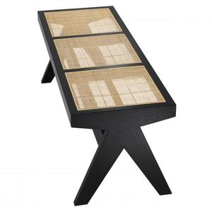 Modern Teak Wood <b>Bench</b> Woven Rattan Top Midcentury Design Living Room Bedroom Furniture Black Finish Home Decor Model ZKA03 - Product Image 3