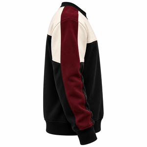 Sudadera de Hombre de Moda con Paneles Tricolor, Cuello Redondo, Felpa Gruesa, Colores Marrón, Blanco Roto y Negro, OEM - Product Image 3