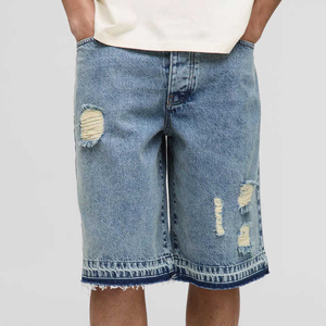 Shorts en jean baggy déchirés et délavés pour homme, style droit, avec broderie, délavage clair et décontracté pour l'été - Product Image 2