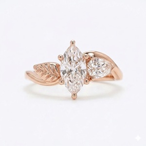 VBSR-17 Bague de fiançailles Toi et Moi à deux pierres en platine 950 avec diamant de laboratoire 3,40 carats couleur E pureté VS1, taille Marquise Feuille - Product Image 2