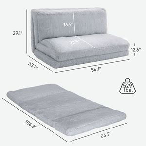 Divano Letto Pieghevole Contemporaneo a Una Piazza Ampia in Peluche Grigio Chiaro - Product Image 3