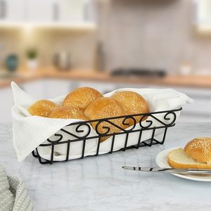 Luxury Black Metal Wire <b>Storage</b> <b>Basket</b> Decorative Scroll Design Organizer <b>Basket</b> for Kitchen Bathroom Pantry Countertop Fruit Br - Product Image 2