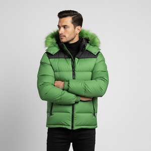 High Quality Lightweight Men's Winter Bomber <b>Jacket</b> Hooded Stand Collar 2 Tone Puffer Front Logo Waterproof Breathable <b>Canvas</b> - Product Image 2