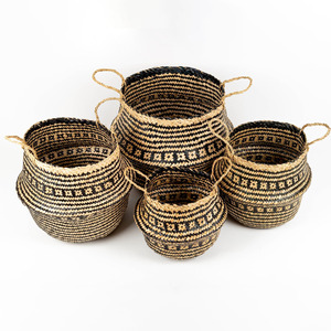 Woven Seagrass Natural Eco Friendly <b>Foldable</b> Straw Belly <b>Basket</b> Storage Planter <b>Baskets</b> Cheapest Price From Vietnam - Product Image 6