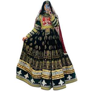 Vestido Formal de Novia para Mujer Tribal Afgana Kuchi, de Chifón, Acrílico y Cachemira, con Decoración de Encaje, Transpirable, Teñido Liso - Product Image 1
