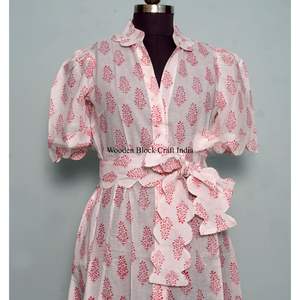 Indian Cotton Floral Block Print Dress Button Down Dress Women's <b>Dressing</b> <b>Gown</b> Casual Dress Print Women short Sleeve <b>Long</b> <b>Length</b> - Product Image 4