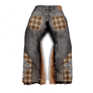 OEM ODM Manufacturer Denim Jacket <b>Jeans</b> Set Men Y2K Street Wear Sherpa Collar <b>Embroidered</b> Patchwork Eco-Friendly Loose Denim - Product Image 6