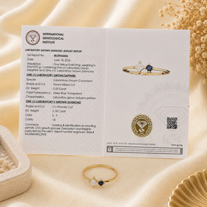Bague ethnique en or jaune massif 14 carats avec diamant de laboratoire et saphir bleu royal de laboratoire, bijoux fins pour femmes certifiés IGI - Product Image 6