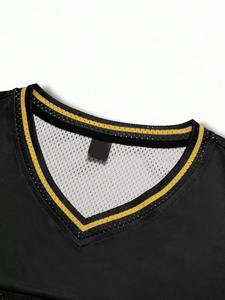 Maillot de football américain premium noir et or en maille, col en V, uniforme d'équipe personnalisé, polyester respirant, production en gros OEM - Product Image 6