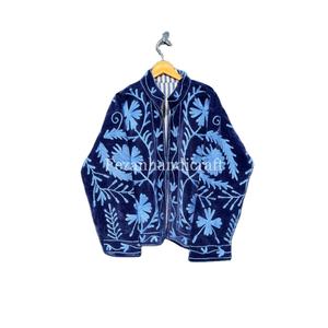 Chaqueta Suzani Azul Rey, Chaqueta Bordada Uzbeka con Dos Bolsillos Laterales, Ropa de Fiesta, Abrigo Unisex, Chaquetas Boho Hippie - Product Image 1