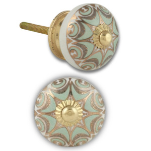 Tiradores de Cerámica con Diseño Floral Dorado Marroquí, Forma Hexagonal y Redonda, Estilo Industrial, para Dormitorio, Cocina y Armarios - Product Image 1