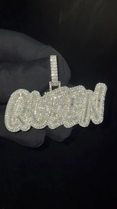 VVS Moissanite Baguette and Round Cut Pendant Custom Iced Out Name Latter Pendant 925 <b>Silver</b> Hip Hop Rapper Pendant For Men's - Product Image 4