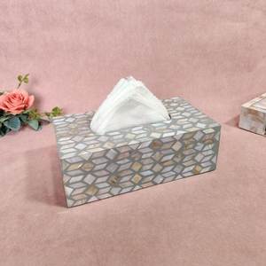 Boîte à mouchoirs décorative en os incrusté, bleu et blanc, pour la maison, support de rangement pour mouchoirs, prix abordable, fabriqué en Inde - Product Image 1