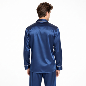 <b>Men</b> <b>Silk</b> Satin Pajama <b>Shirt</b> Long Sleeve Turn Down Collar Button Up Sleepwear Top <b>Men</b> Lounge Wear <b>Silk</b> <b>Shirts</b> Chest Pocket Top - Product Image 3