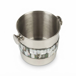 Seau à glace en métal avec incrustation d'os artisanale et couvercle, refroidisseur à vin en acier inoxydable, style nacre, articles de bar pour hôtel - Product Image 6