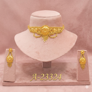 ชุดสร้อยคอและต่างหูทองคำ 24K คลาสสิก ลายดอกไม้ สำหรับผู้หญิง งานแต่งงาน A-23323 - Product Image 3