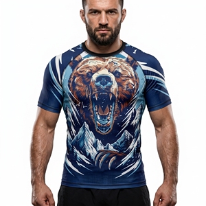 เสื้อรัดรูปพิมพ์ลายภูเขา แขนสั้น ผู้ชาย แห้งเร็ว ผ้ายืดสแปนเด็กซ์ โพลีเอสเตอร์ เสื้อกีฬาสำหรับผู้ใหญ่ - Product Image 1