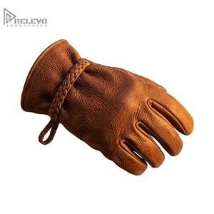 Custom Unisex Deerskin Leather Work Gloves Braided Leather <b>Strap</b> Heavy Duty Waterproof Touchscreen Compatible Utility Driving - Product Image 2