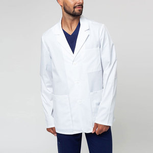 Blouse de laboratoire blanche coupe classique pour professionnel médical, longue, avec col rabattable et fermeture boutonnée - Product Image 1