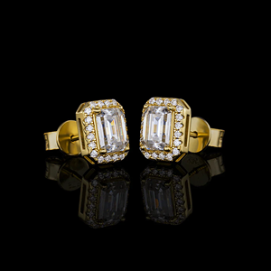 <b>Emerald</b> Cut Diamond <b>Stud</b> Earrings 925 silve Plated Geometric Luxury Bezel Setting Unisex Everyday Wear - Product Image 3
