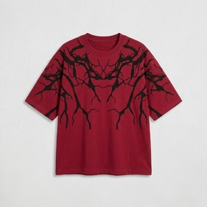 Camiseta de punto personalizada para hombre, 100% algodón, oversize, con hombros caídos, estampado digital, cuello redondo, manga corta, estilo streetwear. - Product Image 6