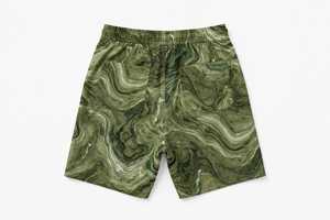 Shorts de bain pour hommes en polyester à taille mi-haute, imprimé marbré, avec cordon de serrage, séchage rapide, style sportif, pour la plage - Product Image 3