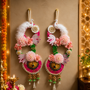 Peacock Swan Floral Hanging Toran With Pearl Tassels Pink <b>Flower</b> <b>Wall</b> Decor For Diwali Wedding Home Decoration pooja room decor - Product Image 2