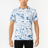 T-shirt en coton 180g pour homme, imprimé par sublimation avec logo personnalisé, manches courtes, col rond, coupe classique, séchage rapide, respirant, décontracté, bleu et blanc