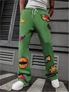 Men's <b>Stacked</b> Sweatpants Y2k Embroidered Drawstring Waist Workout <b>Jogger</b> Pants - Product Image 2