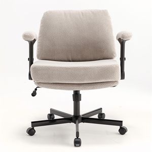 Sedia da Ufficio Girevole Regolabile con Seduta Ampia a Gambe Incrociate, Cuscino Spesso, Braccioli Ribaltabili, Tessuto Confortevole, Ruote e Maniglia in Nylon - Product Image 1