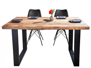 European Loft Style Iron & Wooden Solid Mango Wood <b>Square</b> Top U Shape Metal Leg Black & Natural Finish Home Kitchen Dining <b>Table</b> - Product Image 4