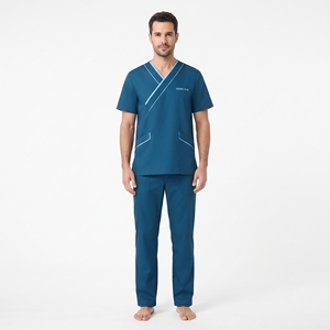 Tenue d'infirmier pour homme, haut et pantalon à manches courtes, col rabattu, bordure blanche, uniforme d'hôpital - Product Image 1