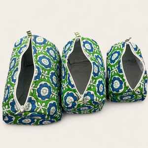 Lot de 3 trousses de maquillage matelassées en coton à motifs floraux, imperméables, imprimées à la main, pour cosmétiques - Product Image 4