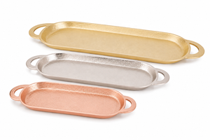 Plateau de service ovale moderne en aluminium de qualité supérieure, finition cuivre brillant, décoration de la maison pour le Ramadan, plateau d'appoint de luxe avec poignée pour bijoux - Product Image 4