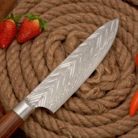 Professioneel handgesmeed ambidextrisch koksmes van damaststaal, 8 inch lemmet, rosahouten handvat, hoogglans afwerking, ultra scherp