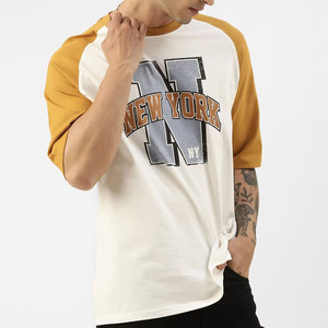 T-shirt à manches raglan pour homme avec imprimé lettres New York, col rond, coupe classique, style décontracté, tissu jersey 100% coton - Product Image 3
