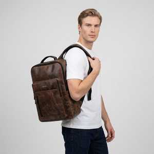 Custom Full Grain Genuine Leather Backpack Men Luxury Business Laptop <b>Bag</b> <b>Waterproof</b> Wholesale Rucksack Co LBK-0125 - Product Image 3