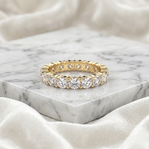 3.05CTW 9K <b>Gold</b> Vintage Style Round Brilliant Cut Prong <b>Set</b> for Certified Women's Eternity <b>Ring</b> - Product Image 1