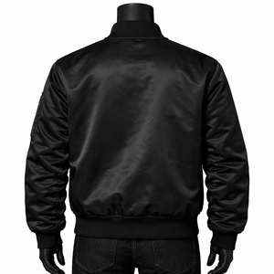 Veste en satin noir 100 % polyester personnalisée en gros, boutonnage à pression, légère, décontractée, streetwear, vêtement d'extérieur tendance - Product Image 3