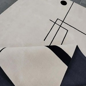 Tapis en laine tufté à la main, style minimaliste moderne, crème et noir, motif géométrique, tapis contemporain pour salon, grand tapis sur mesure - Product Image 6